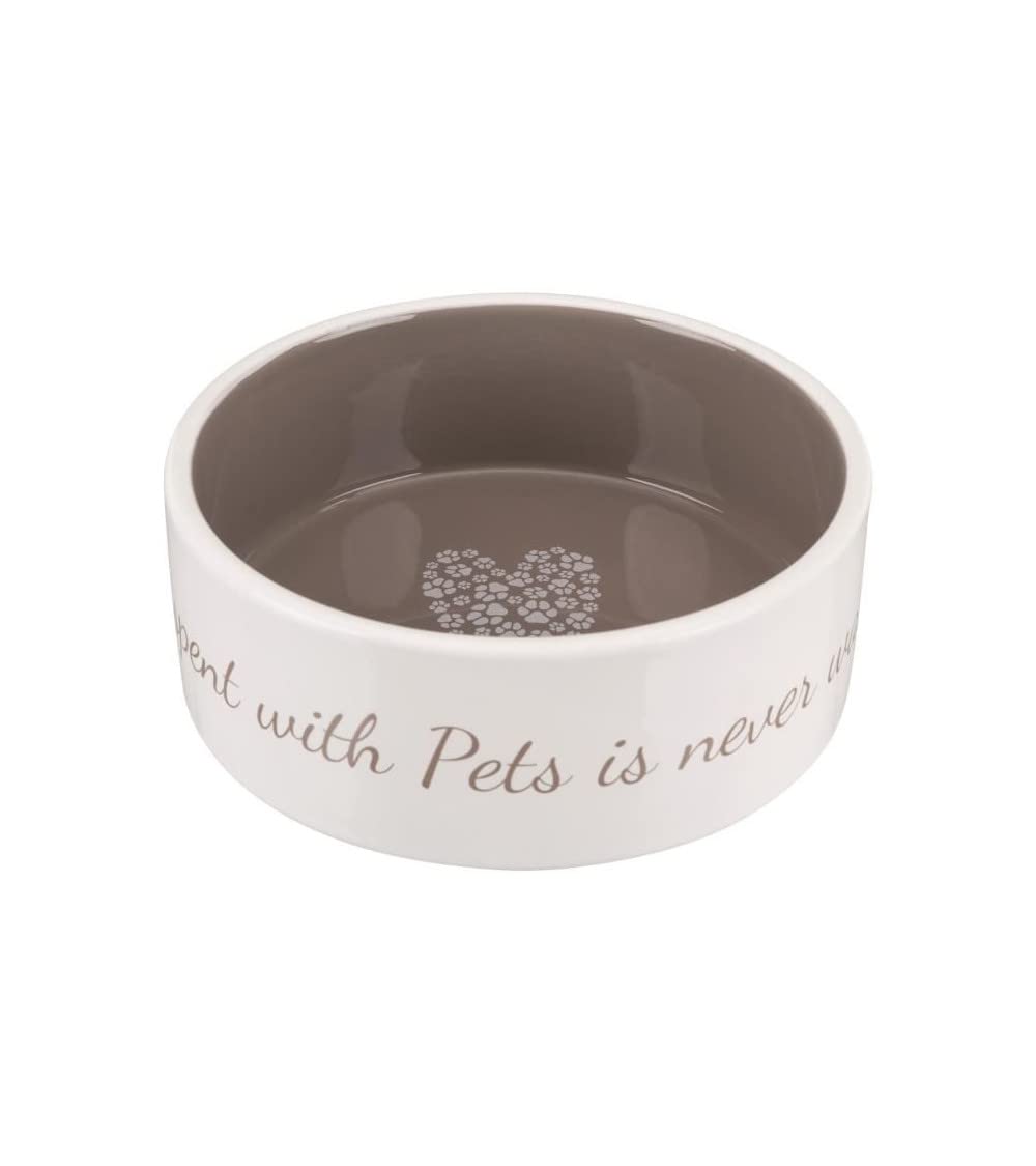 TRIXIE Mangiatoia in ceramica con cuore crema-Taupa per piccoli animali, diametro 16 cm, 0,8 l