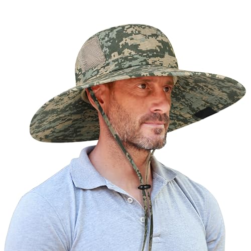 Image of Men Safari Sun Hat Wide Brim Boonie Fishing Cap with Adjustable Drawstring