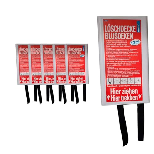 BURI 6 Feuerlöschdecken inkl. Wandhalterung, Feuerlöschdecke, Feuerschutzdecke, Notfall-Überlebens-Sicherheitsabdeckung für Küche, Fiberglasdecke, je 110 x 110 cm (1,2m²)