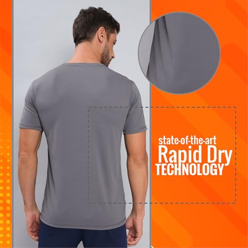 Image of TECHNOSPORT Men's Slim Fit Polyester Activewear Sports T-Shirt with Moisture-Wicking Comfort for Workout, Running & Gym