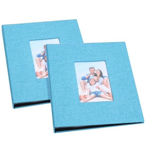Ayorasly Small Photo Albums for 8 × 10 Photos, 2 Pack Linen Cover Memory Books with Display Window, Each Holds 52 Photos, Blue Picture Albums for Baby Growth Wedding Travel