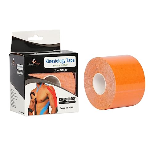 Healthtrek Kinesiology Tape for Physiotherapy Breathable 100% Latex-Free Tape (5m x 5cm) - Waterproof Athletic Sports Tape for Injury, Muscle Support, Pain Relief, Joint Support, and Physiotherapy (ORANGE)