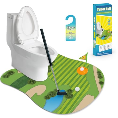 Funny Mini Golf Gag Gifts for Men Golfer, Toilet Golf Bathroom Game for Adults, Unique Birthday Gifts for Dad from Daughter Son, Fun White Elephant Gifts Idea for Brother, Husband, Boys, Boyfriend,Him