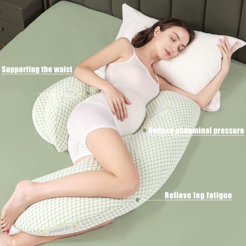 Image of Pregnancy Pillow for Women | Maternity Pillows for Pregnancy Sleeping | Full Body Support Belly Back Pain Relief | Removable Washable Hypoallergenic Organic Cotton Cover H-Shaped