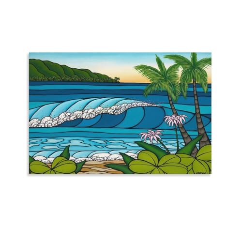 ヘザーブラウン (海の波と花) 北欧 ハワイの風景 2 ポスター ホーム装飾 パネル 壁アート 現代壁掛け 絵画 版画 芸術作品 インテリア20x30inch(50x75cm)