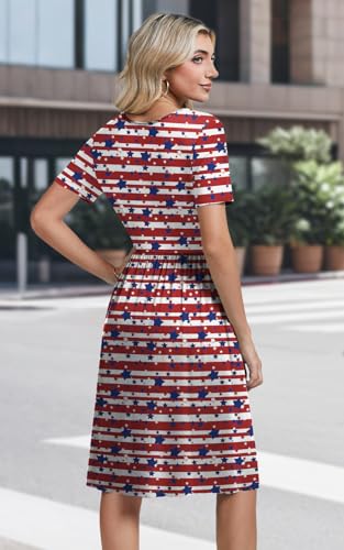 Image of Womens Short Sleeve Empire Waist Dresses Casual Summer Dress with Pockets