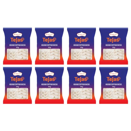 Image of Shubhkart Tejas Round Cotton Wicks Pack of 8 | 600 White Phool Batti | Handmade Diya Cotton Wicks for Puja Aarti Jyot | GOL Batti for Mandir, Temple & Festivals | Diwali Decoration Essentials