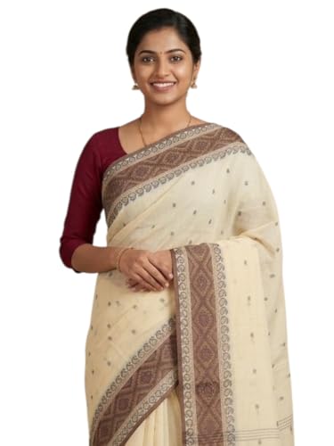 Image of eC ESHA'S COLLECTION Women's Traditional Pure Cotton Katki Tant Saree Without Blouse Piece