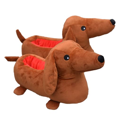 Dachshund Slippers For Women Brown Cute Plush Fall Dog Fuzzy House Animal Puppy Shoes Warm Non-slip
