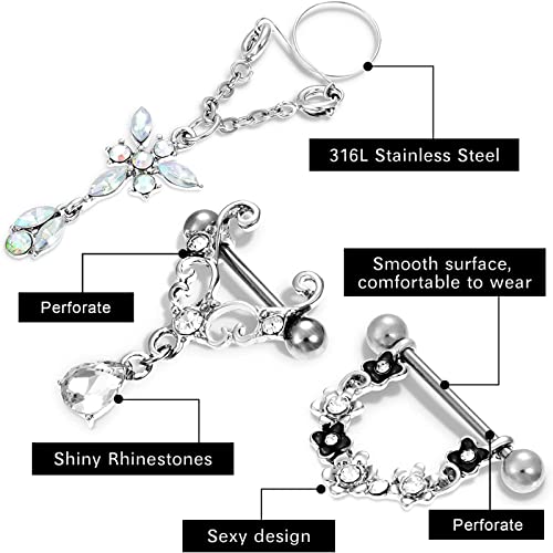 Hicarer 12 Pieces Fake Nipple Ring Stainless Steel Non-Piercing Dangle Nipplerings Faux Body Piercing Jewelry #TOP3