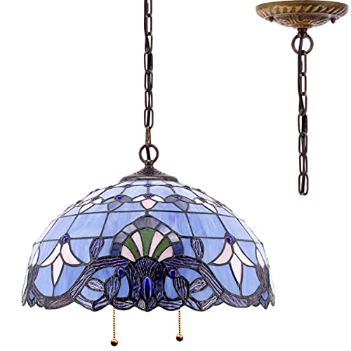 Tiffany Pendant Lighting for Kitchen Island Large Fixture Industrial Rustic Chandelier Swag Farmhouse 16 Blue Purple Stained Glass Lavender Baroque Shade Boho Hanging Lamp Bedroom Living WERFACTORY