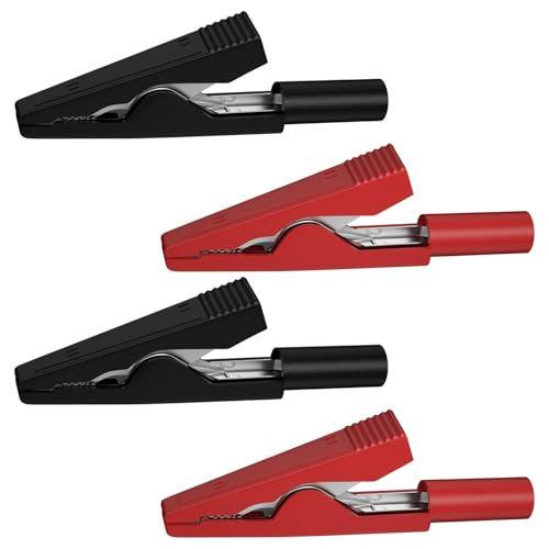 Simsky 4 Isolierten Krokodilklemmen Vernickeltes Kupfer Krokodilklemmen Set Vollisoliert Bananenbuchse Kompatibel mit 2mm Prüfspitzen und Bananensteckern Schwarz&Rot