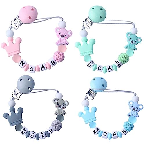 Personalized Pacifier Clip with Name Custom Stroller Clip Silicone Chain Holder Clips (Koala)