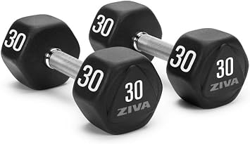 ZIVA HIIT TPU Hexagon Dumbbells Premium No-Roll Urethane Dumbbells with Fully Knurled Chrome Handles, Scratch-Resistant TPU Coating, Easy-Read Weight Markings 530 lb Pairs for Strength Training