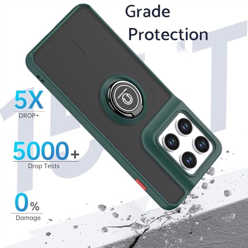 Image of QUIETIP Case for Motorola Edge 70 with Screen Protector,Magnetic Ring Car Stand Silicone Translucent Matte Drop Protection Cover,Green