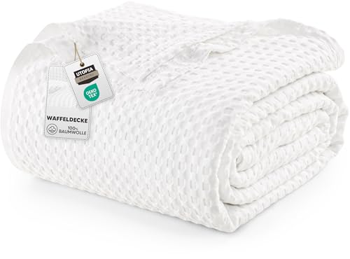 Utopia Bedding Baumwoll Waffeldecke 300 GSM (Weiß - 228 x 182 cm), weiche, leichte, atmungsaktive Bettdecke für alle Jahreszeiten