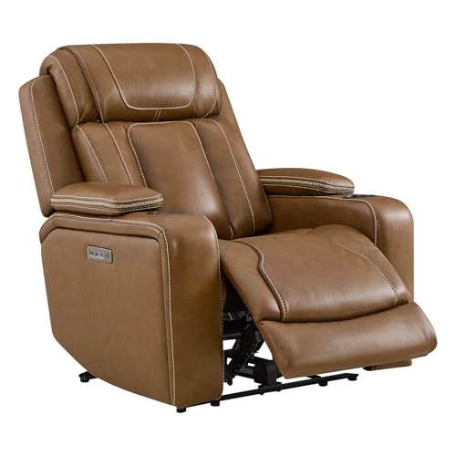 Watson & Whitely Genuine Leather Electric Recliner Chairs, Super Zero Gravity Recliner Triple-Motor W Adjustable Lumbar Headrest Support & Hidden Storage, Saddle Brown