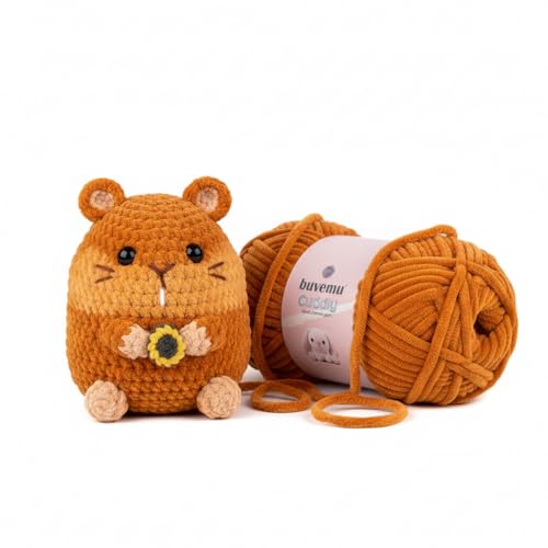 Image of Cuddly Velvet Chenille Yarn, Super Soft Fluffy Bulky for Knitting Crocheting Crafting Blanket Amigurumi, Durable for Shedding, 100 Gram (3.53 Ounces) 109 Yards (100 Meters) (Ochre)