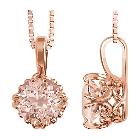 Solid Heavyweight 14k Rose Gold 7MM Round Natural Morganite Fancy Scroll Style Pendant Cover