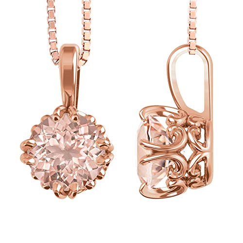 Solid Heavyweight 14k Rose Gold 7MM Round Natural Morganite Fancy Scroll Style Pendant