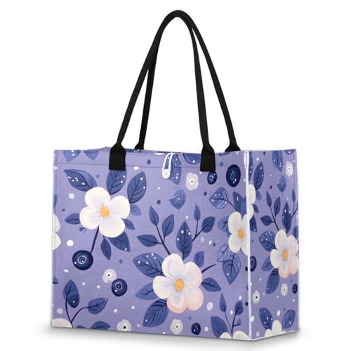 Artistic Flowers Purple Plants Tote Bag for Women Large Beach Bag Reusable Tote Bags for Work Travel Beach Shopping