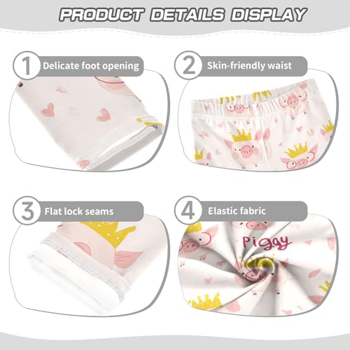 Cute Cartoon Pigs Girls' Leggings Toddler Doodles Yellow Crown Kids Yoga Pants Dance Active Tights 4T3