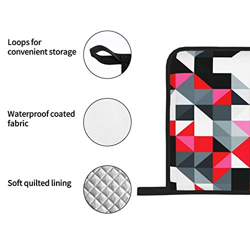 Oven Mitts And Pot Holders Sets Of 4,Red And Black,Abstract Geometric Half Triangles,Polyester Bbq Gloves With Quilted Liner Resistant Hot Pads For Kitchen Cooking Baking Grilling #TOP5