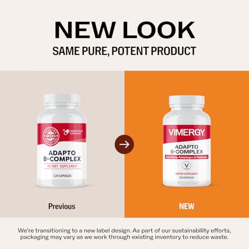Image of Vimergy Adapto B Complex, 120 Servings - High Potency with 8 B Vitamins, Rhodiola & Hawthorn Berry - Supports Mental Energy, Cognition, Mood - Non-GMO, Kosher, Vegan, No Gluten, No Soy (Pack of 2)
