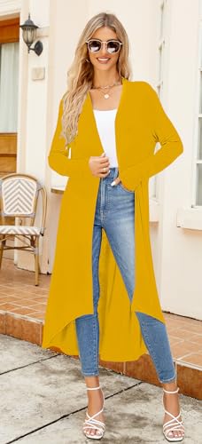 Image of Newchoice Womens Long Cardigan Summer Casual Draped Open Front Lightweight Long Sleeve Cardigan Duster with Pockets