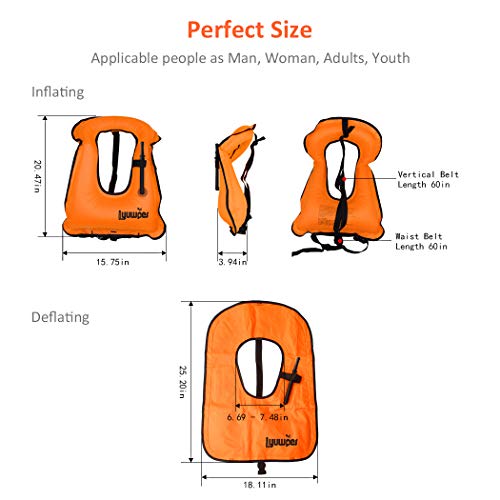 Lyuwpes Snorkel Vest Inflatable Adult Snorkeling Jackets Free Diving Swimming Safety Load Up to 220 Ibs Orange - Thumbnail 5