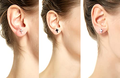 Revemcn 925 Sterling Silver And Stainless Steel Cross Stud Earrings For Women Men, 3 Pairs (3 Pairs) #TOP4