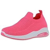 VAN HILL Damen Sportschuhe Slip Ons Sportliche Strick Turnschuhe Flache Profilsohle Schuhe Freizeit Turnschuhe 205549 Neon Pink 37