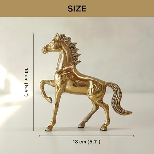 Image of BEHOMA Aluminium Horse Figurine Showpiece Pack of 5 with Gift Box | Premium Gold Decorative Horse Statue for Living Room, Office Desk, Shelf & Tabletop | Modern Home Decor Accent