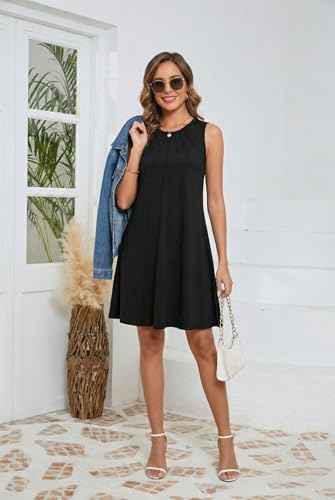 Image of KORSIS Tank Dress for Women Elegant T-Shirt Summer Soft Dresses Sleeveless Swing A Line Vacation Beach Sundress with Pockets