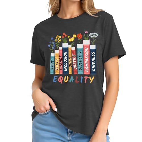 Image of Read Book Shirt for Women-Reading Teacher Tee Tops Pink Flower and Butterfly Short Sleeve Cute Book Shirt