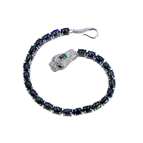 Kanishk Silver October Birthstone 6X4 Mm Natural Ethiopian Welo Fire Black Opal Oval Gems Cobra Tennis Bracelet Birthday Gift For Her (Rhodium-Plated-Rose-Gold, 8) #TOP2