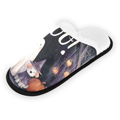Halloween Pumpkin Ghosts Black Dog Slippers For Women Men Soft Memory Foam Non-Slip Hallowmas Winter Indoor House Shoes Travel Slipper2