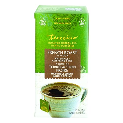 Teeccino French Roast Herbal Tea - Rich & Roasted Herbal Tea That’s Caffeine Free & Prebiotic for Natural Energy, Coffee Alternative, 25 Tea Bags