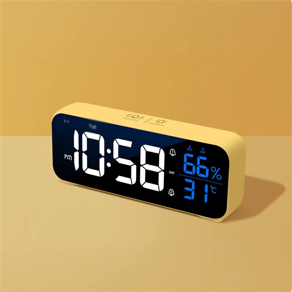 Sjdopulse White/Dark Grey Heather Led Music Alarm Clock Temperature Humidity Voice Control On Table Clock Dual Alarm Wall Rechargeable Digital Clocks