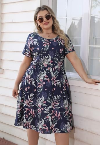 Image of Nemidor Women Plus Size Casual Dress Midi Flt Flare Pocket