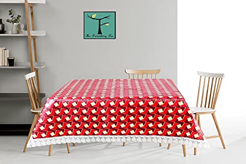 Image of The Furnishing Tree Waterproof Square Shaped Upto 6 Seater Printed Dining Table Cover Size 72x72 inches with White Border Lace