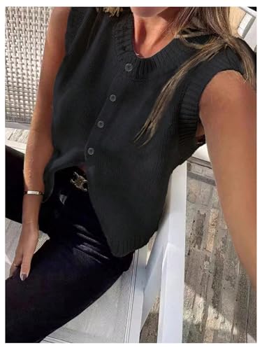 Image of GORGLITTER Women's Button Up Sweater Vest Crewneck Sleeveless Knit Sweater Tank Top