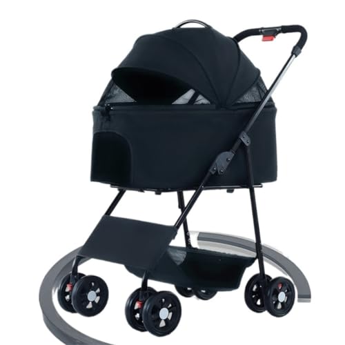 ペット用ベビーカー 軽量折りたたみ式取り外し可能なペットベビーカー小型および中型犬のポータブル取り外し可能なベビーカー 犬 ベビーカー(Black)
