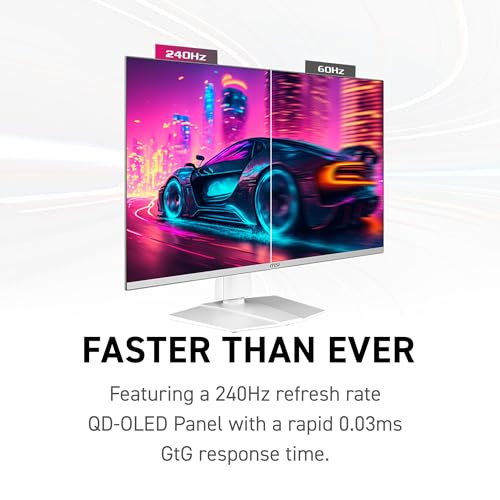 Image of msi MPG 321URXW QD-OLED 31.5 Inch 4K UHD Gaming Monitor - 3840 x 2160 Quantum Dot OLED Panel, 240Hz / 0.03ms, 99% DCI-P3, ΔE≤2, DisplayHDR True Black 400, KVM, RGB - DP 1.4a, HDMI 2.1, USB Type-C 98W