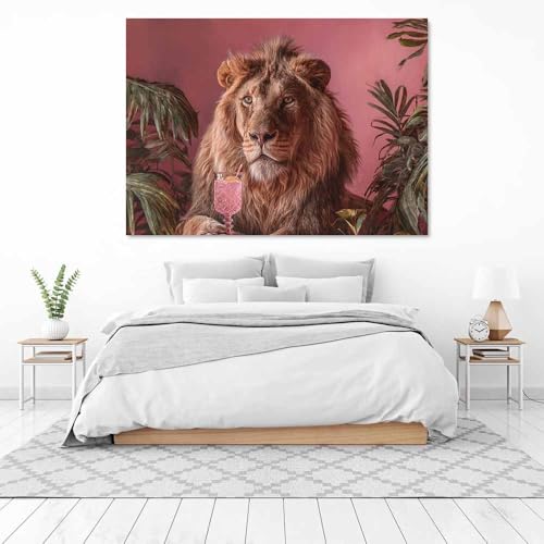 Tableaux muraux lions 70x100cm encadrée marron moderne pour salon