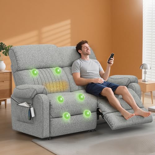 Image of SQUEBILIFE 2 Seater Recliner Sofa 145° Reclining Loveseat with Massage & Heat, Dual remote control Dual Side Pockets Recliner Armchair Reclining Chairs Love Seat Couches for Living Room, RV