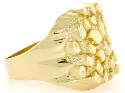10k Solid Yellow Gold Nugget Diamond Cut Mens Ring3