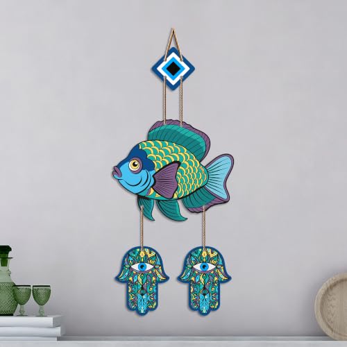 Image of Artvibes Decorative Fish Evil Eye Hanging for Home Entrance | Nazar Battu MDF Wall Decor | Vastu Wall Art for Living Room | Bedroom | Balcony | Main Door & Office | Gift Item (WH 8534N)