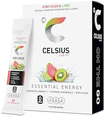 CELSIUS Kiwi Guava Lime On-the-Go Powder Stick Packs, Zero Sugar (14 Sticks per Pack)