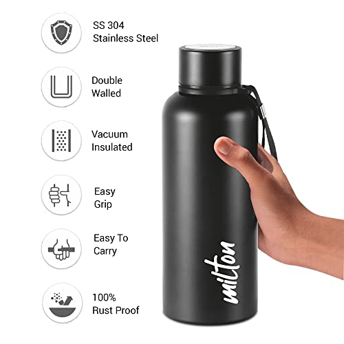 Image of Milton Aura 750 Thermosteel Bottle, 750 ml, Black & Milton Elfin 160 Thermosteel Hot and Cold Water Bottle, 160 ml, Silver